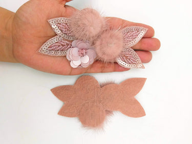 Pink Hand Embroidered Floral Applique, Beaded and Sequins Applique
